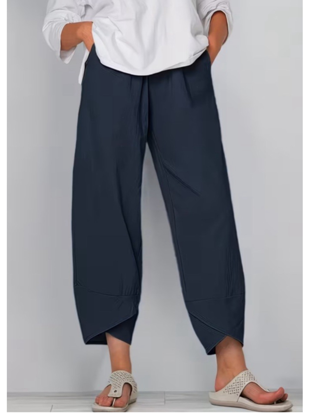 Linen Cotton Pants Summer Beach Vacation XXL Tulip Hem Lightweight Travel EUC